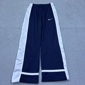 VTG Nike Mesh Track Pants Youth L‎ Navy Blue Side Stripe Basketball Swoosh Wide